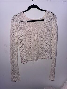 ILLA ILLA Cream Crochet Tie-Front Sweater Cardigan